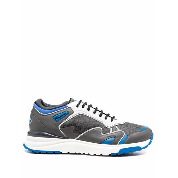 NEW SALVATORE FERRAGAMO men's gancini rainbow shoes in grey blue